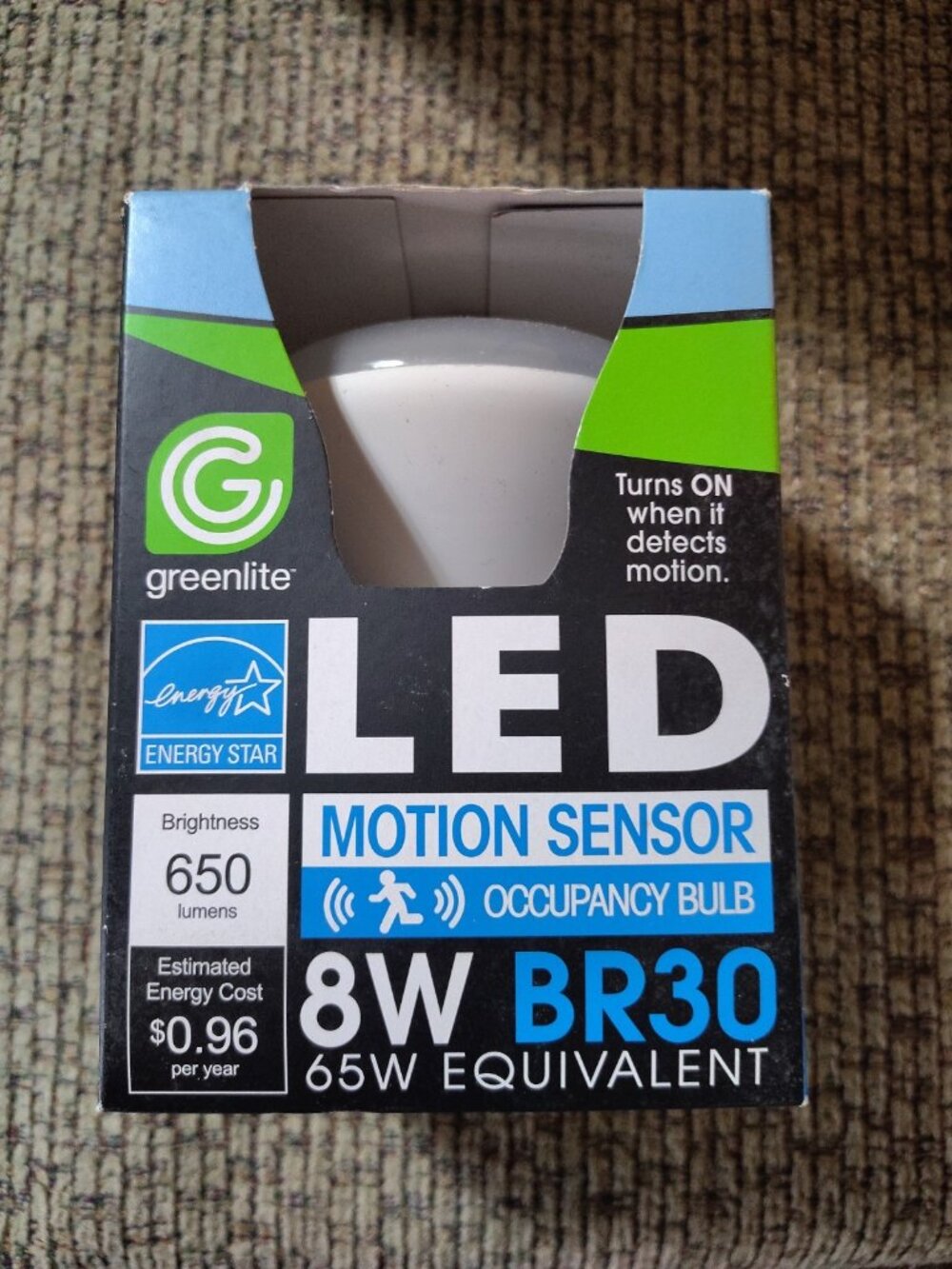 (1) GreenLite 8W LED 65W Equiv Dimmable 25k hrs BR30 Floodlight 3000k 670 lumen